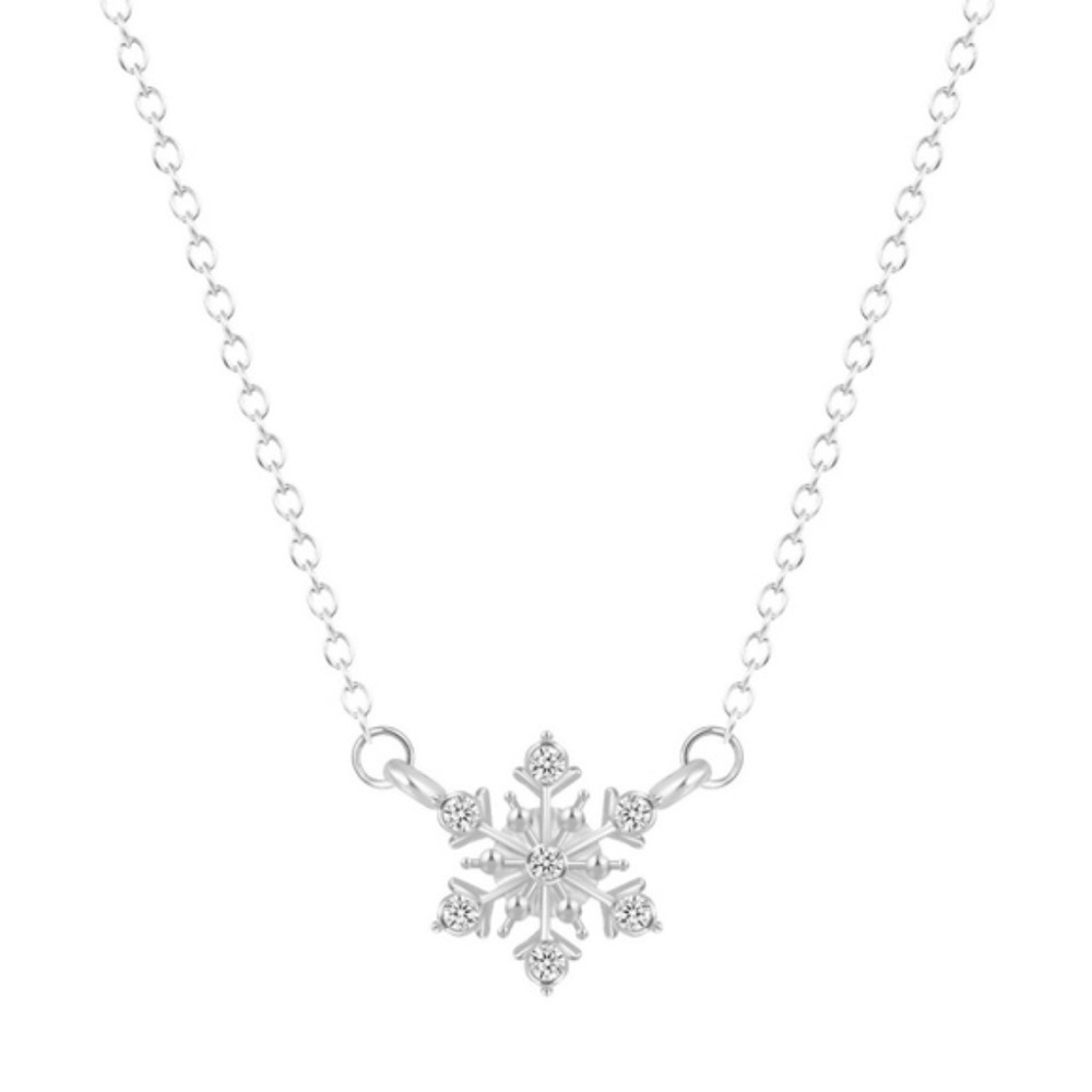 Silver Snowflake Rhinestone Necklace - Picture 2 of 2